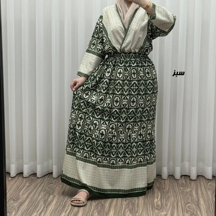 پیراهن زنانه فلور بوگاتی مدل چپ و راستی طرح جاجیم فری سایز تا 48