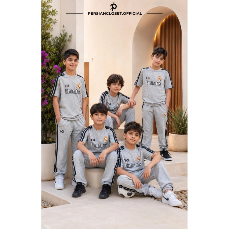 ست تیشرت و شلوار پنبه ملانژ پسرانه طرح رئال سایز 55 تا 65