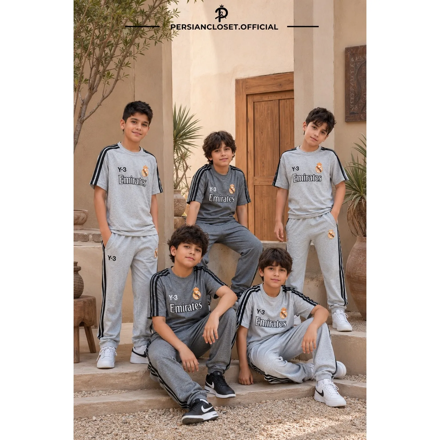 ست تیشرت و شلوار پنبه ملانژ پسرانه طرح رئال سایز 55 تا 65