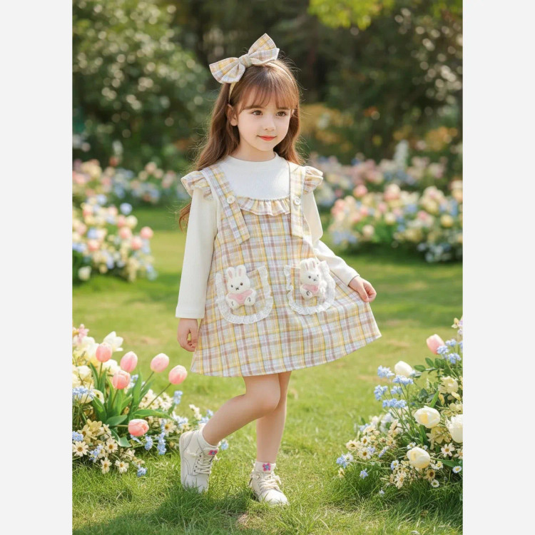 پیراهن دخترانه سارافونی مدل خرگوشی وارداتی مناسب 0 تا 4 سال