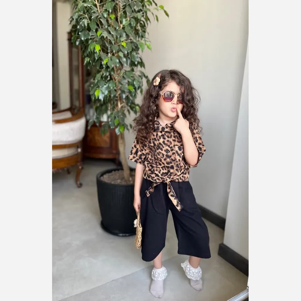 ست شومیز شلوارک پلنگی دخترانه ۱تا۷ سال