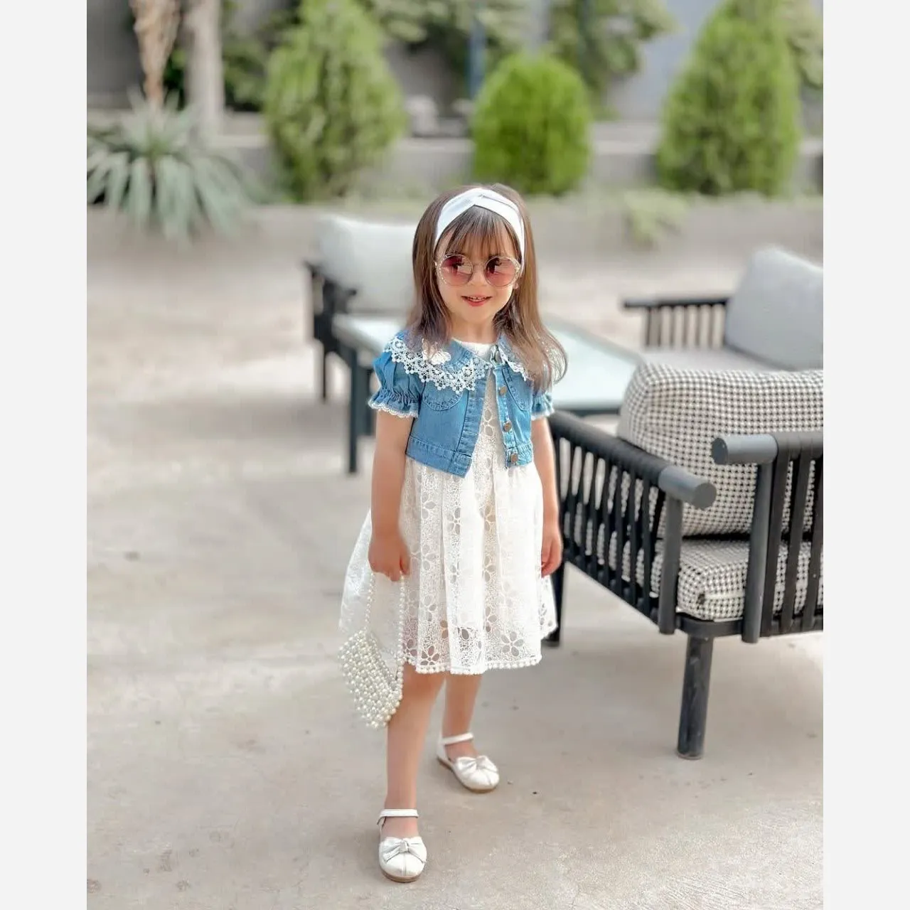 ست کت و سارافون مجلسی دخترانه مدل جین مناسب 1 تا 7 سال