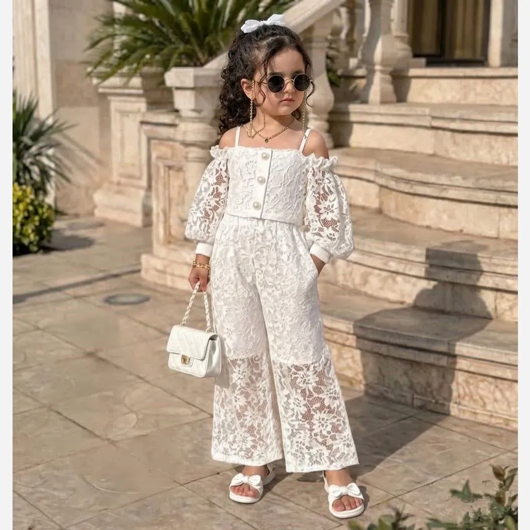 ست سه تکه دخترانه شومیز دانتل و تاپ و شلوار سایز 40 تا 60