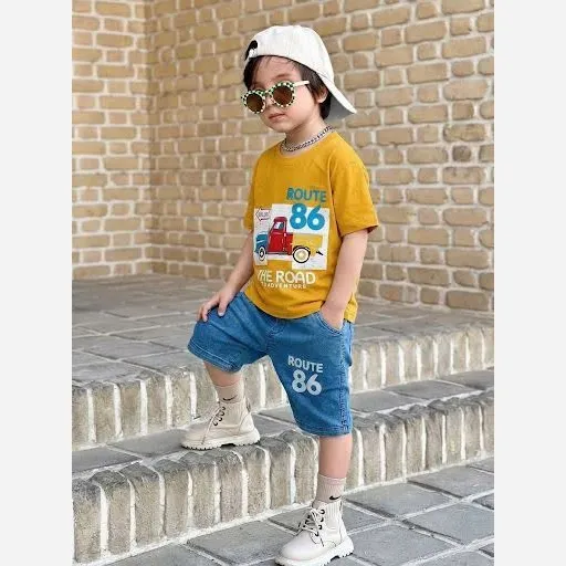 ست تیشرت و شلوارک پسرانه نخ پنبه سایز 40 تا 55