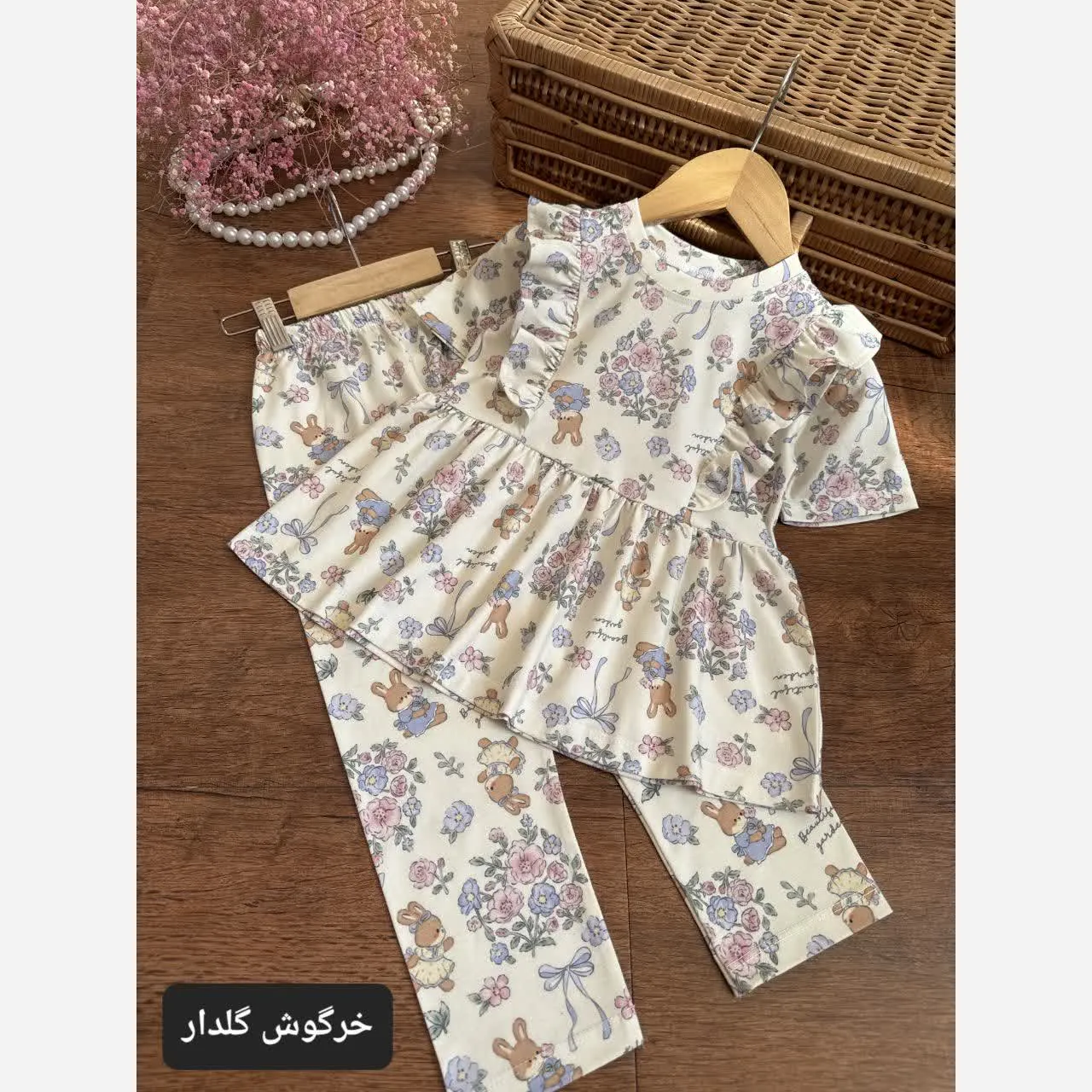 ست بلوز و شلوار راحتی دخترانه جنس پنبه سایز 40 تا 60 مناسب 2 تا 9 سال