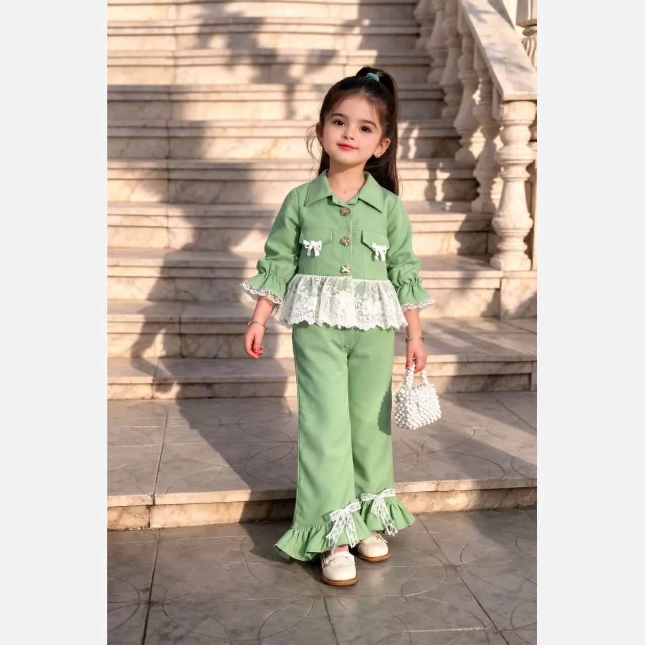کت و شلوار دخترانه پارچه مازراتی با تاپ فانریپ سایز 40 تا 55