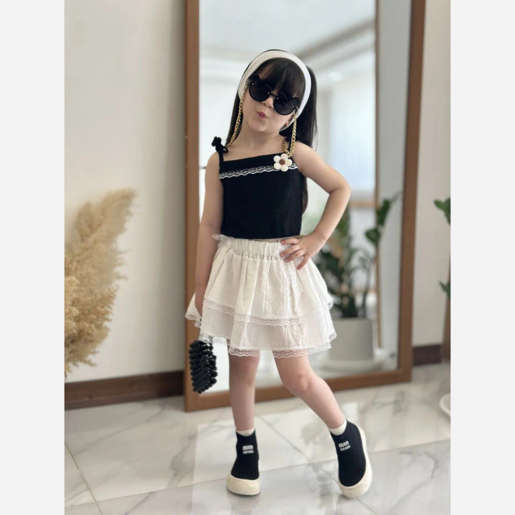 ست تاپ و دامن دخترانه جنس نخ پنبه و کراش مناسب 2 تا 7 سال