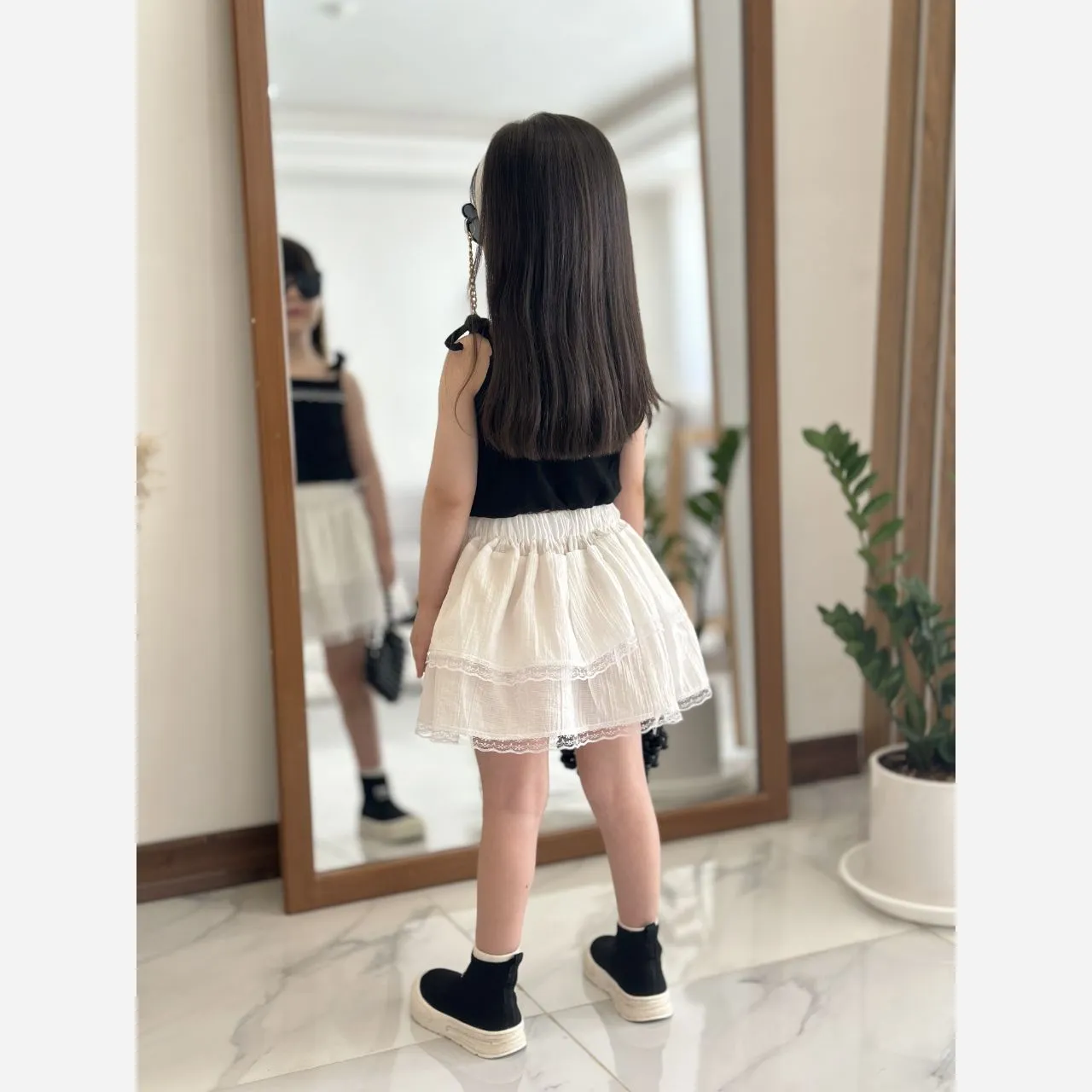 ست تاپ و دامن دخترانه جنس نخ پنبه و کراش مناسب 2 تا 7 سال