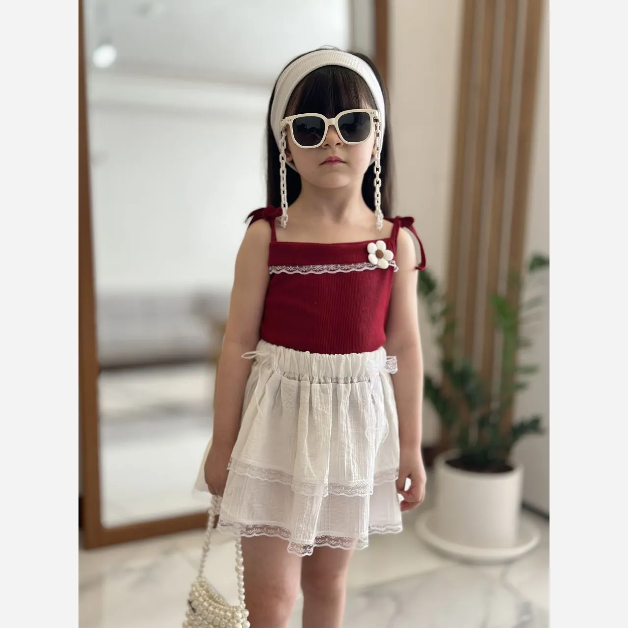 ست تاپ و دامن دخترانه جنس نخ پنبه و کراش مناسب 2 تا 7 سال