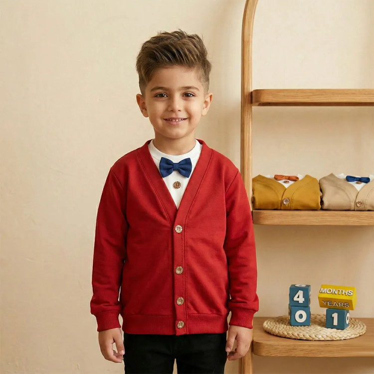 بلوز پسرانه یقه گرد طرح پاپیونی جنس پنبه و اسپان
