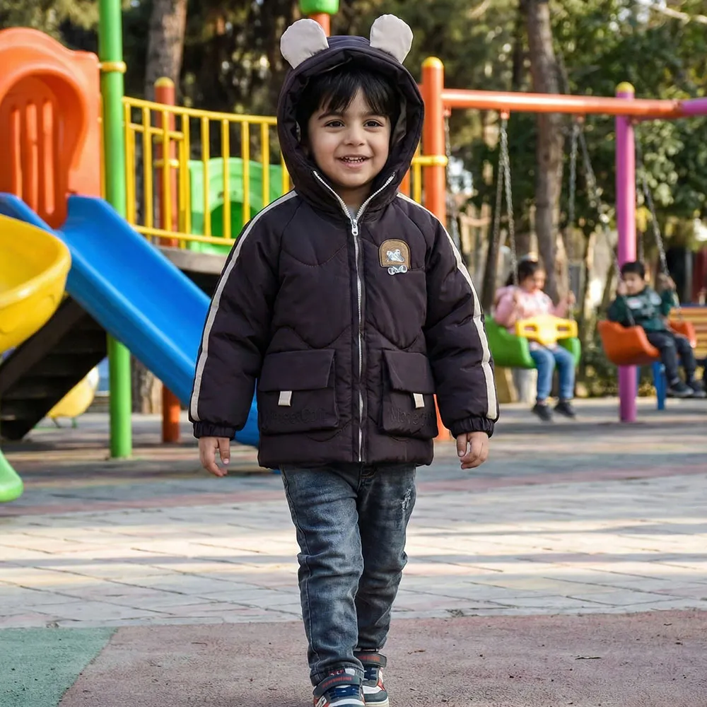 کاپشن پسرانه طرح میکی موس رنگ بادمجانی داخل خز دار پاییزه و زمستانه