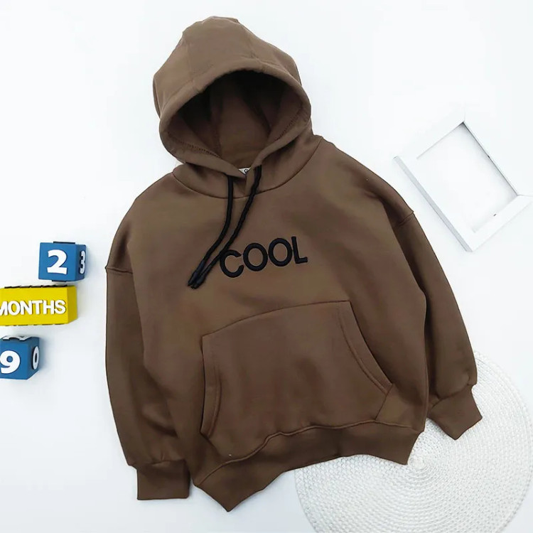 هودی دورس پسرانه کلاهدار طرح COOL با چاپ گلدوزی ضخیم