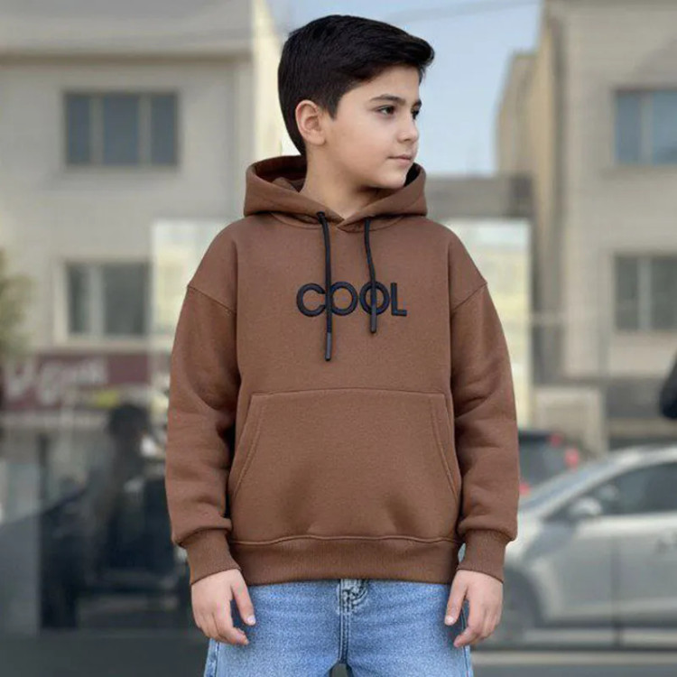 هودی دورس پسرانه کلاهدار طرح COOL با چاپ گلدوزی ضخیم
