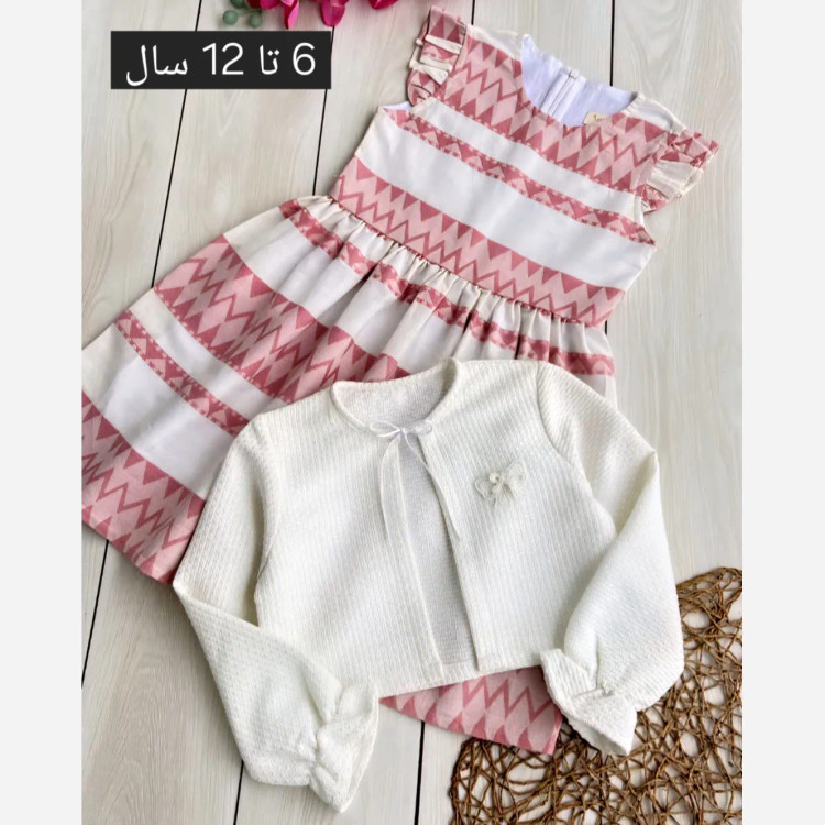 کت و سارافون دخترانه آیسان با کمربند و آستردار، مناسب بهار و تابستان، سایز 6 تا 12 سال