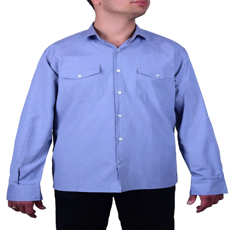 پیراهن مردانه آستین بلند تترون دو جیب مدل بافت خاویاری چهارخانه رگولار فیت