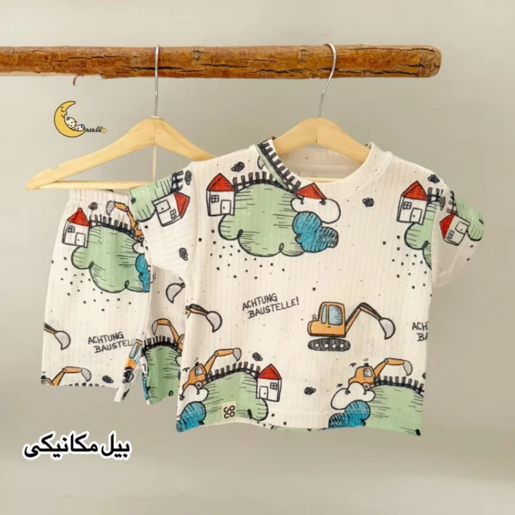ست تیشرت و شلوارک بچگانه نخ پنبه کبریتی طرح دار