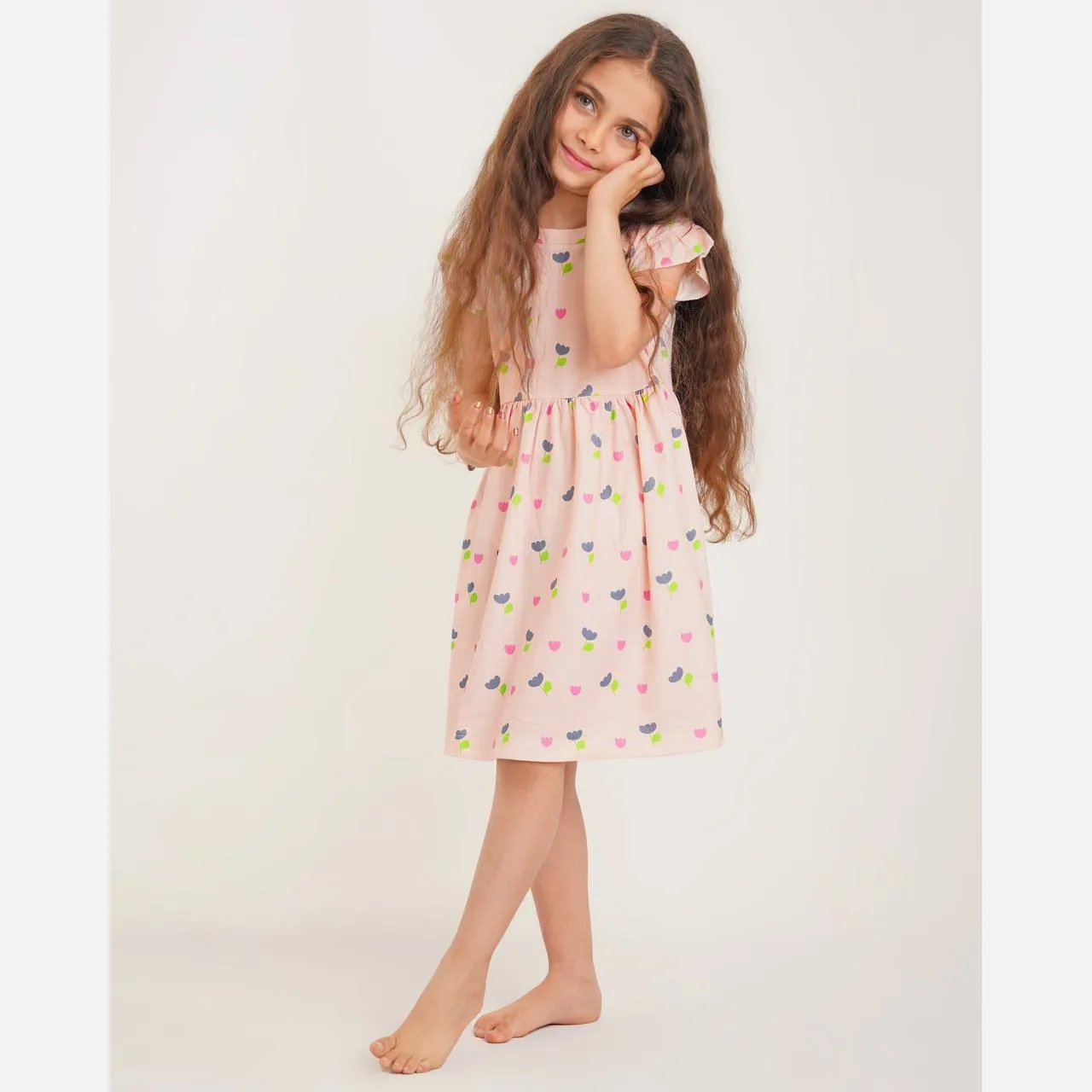 سارافون تابستانه دخترانه نخ پنبه طرحدار مناسب 2 تا 8 سال