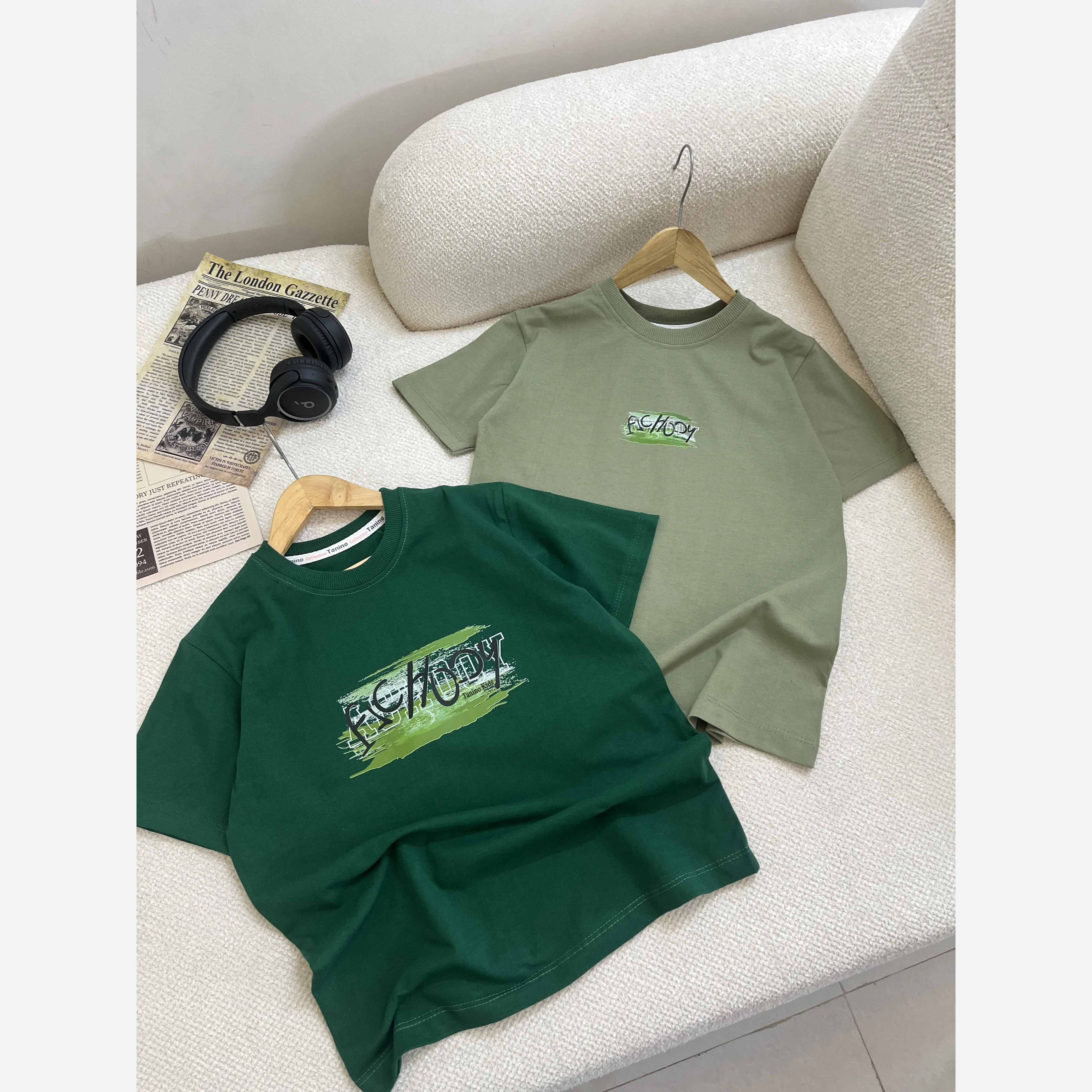 تیشرت اسپرت نوجوان و بچگانه نخی پنبهای در دو رنگ سبز و زیتونی