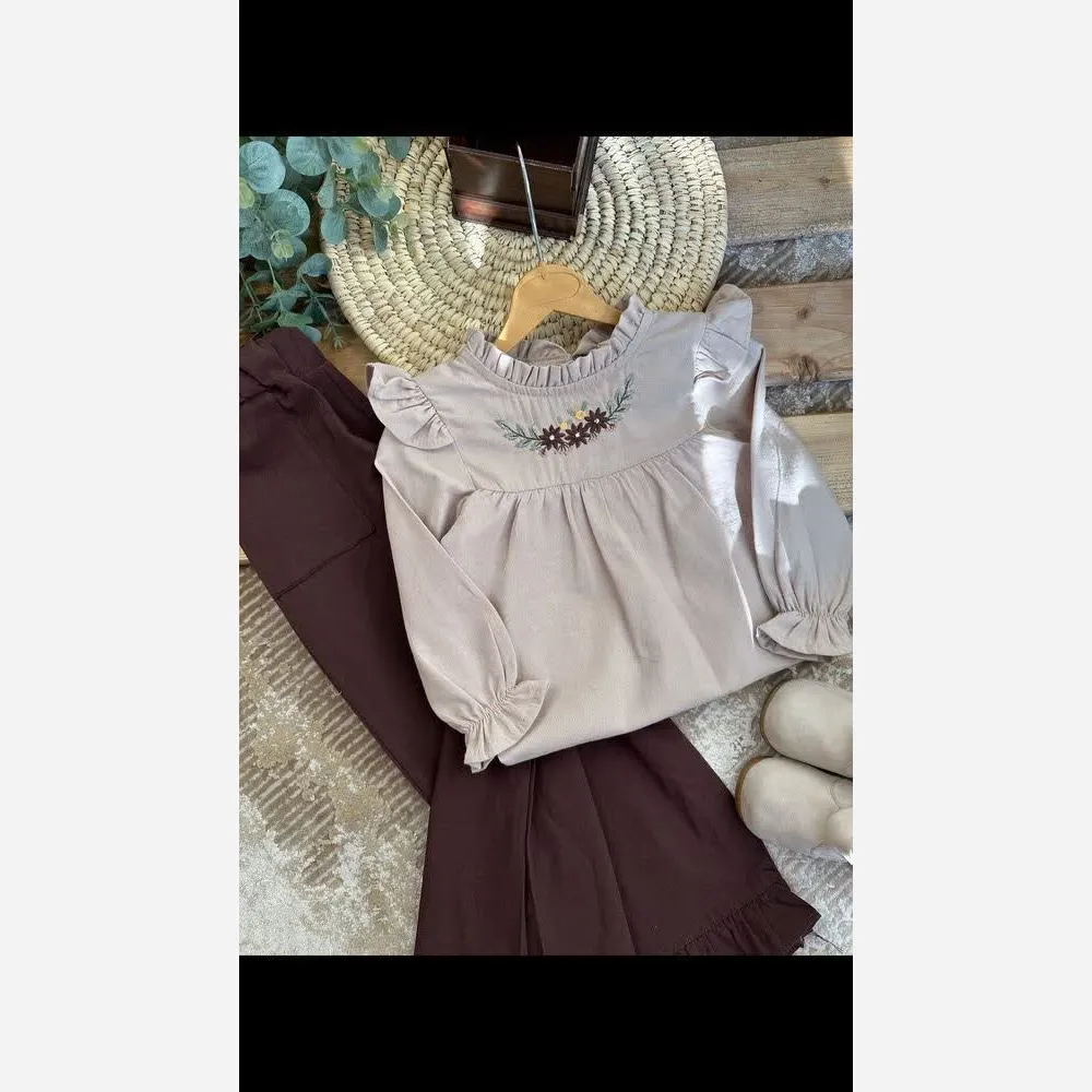ست تونیک و شلوار کتان پنبه دخترانه مدل شکوفه