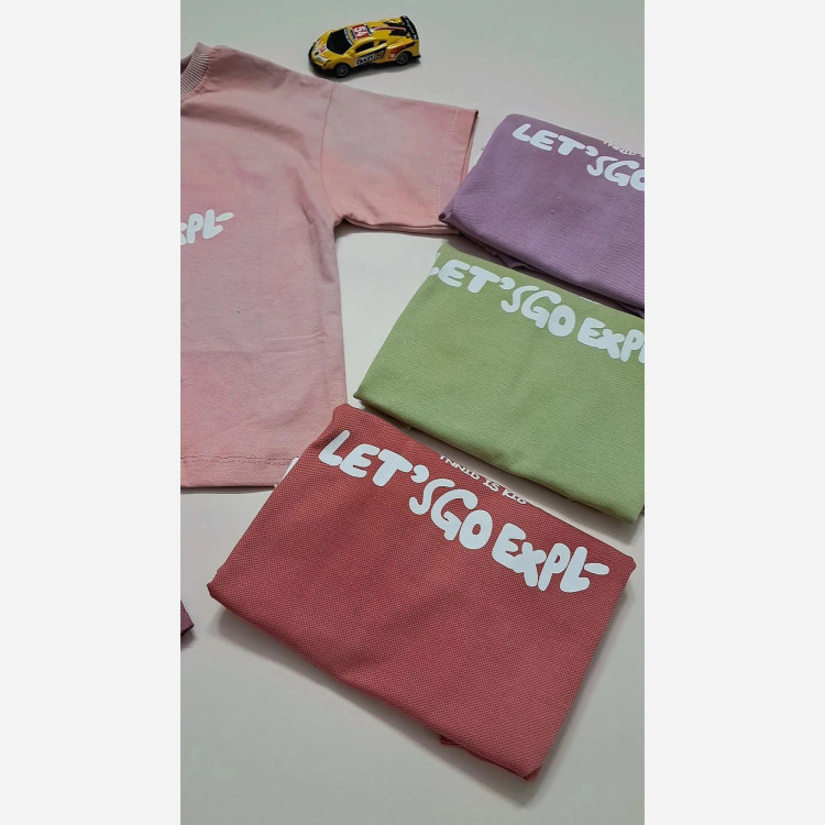 ست تیشرت و شلوارک اسپرت پسرانه و دخترانه مدل let's go جنس پنبه یک رو