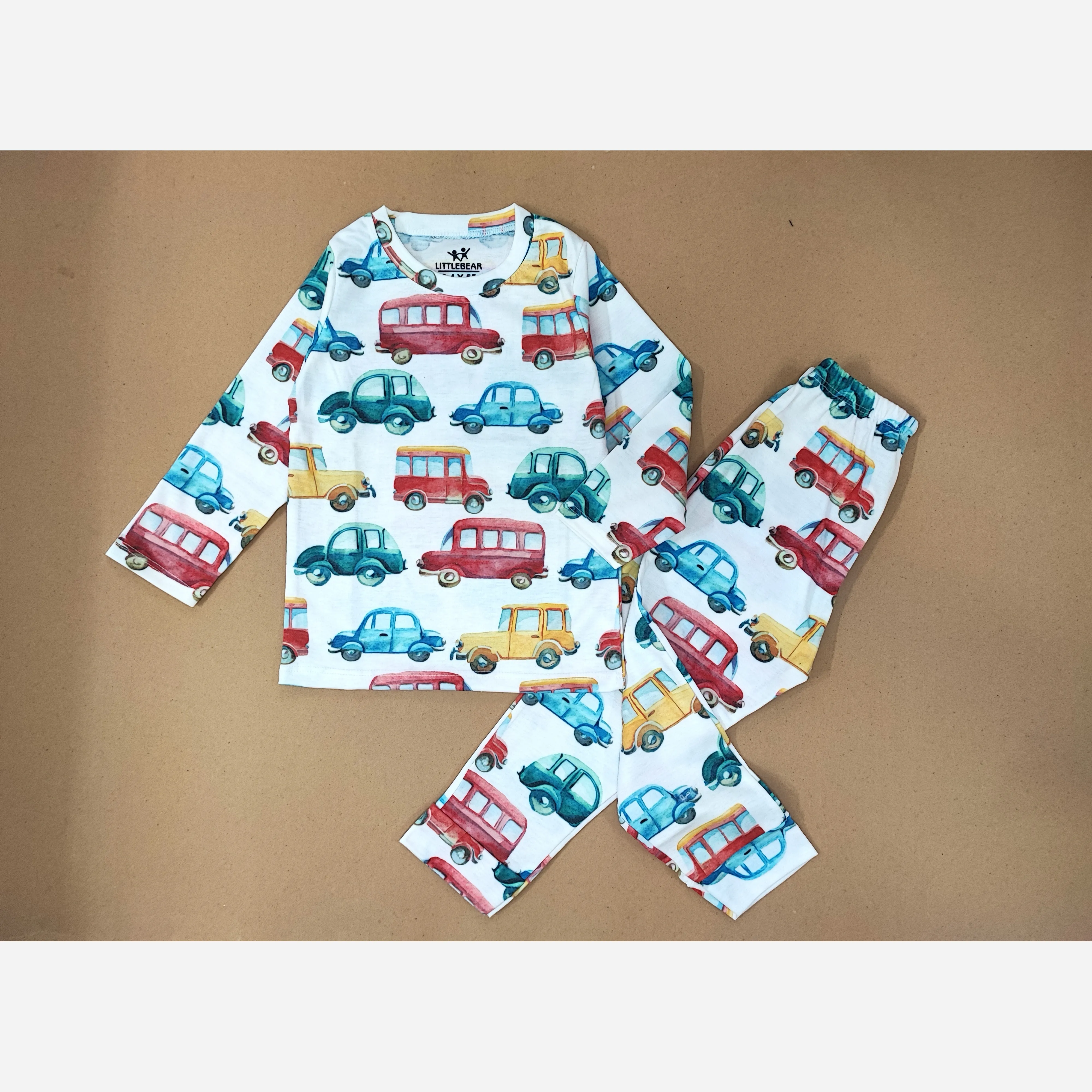ست بلوز و شلوار راحتی بچگانه طرح ماشین جنس نخ پنبه