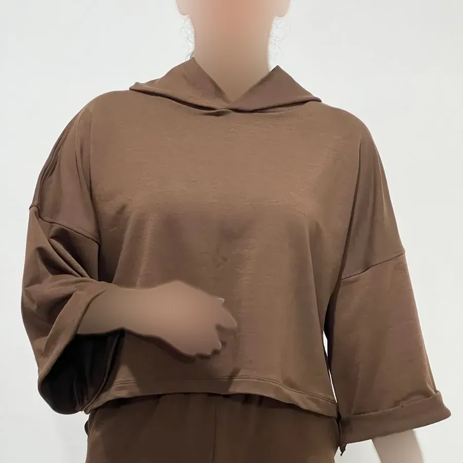 تیشرت کراپ باکسی کلاه دار جنس گلکسی کد 1397