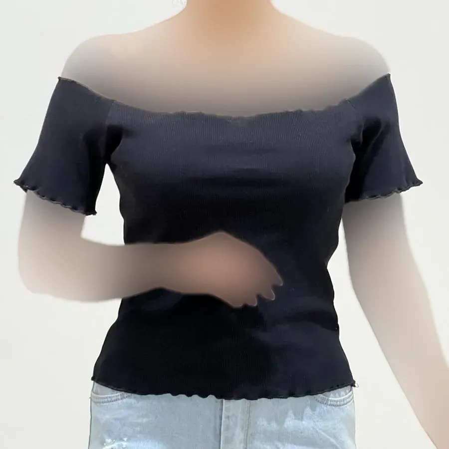 کراپ یقه قایقی کبریتی زنانه کد1409 قد42 سانت