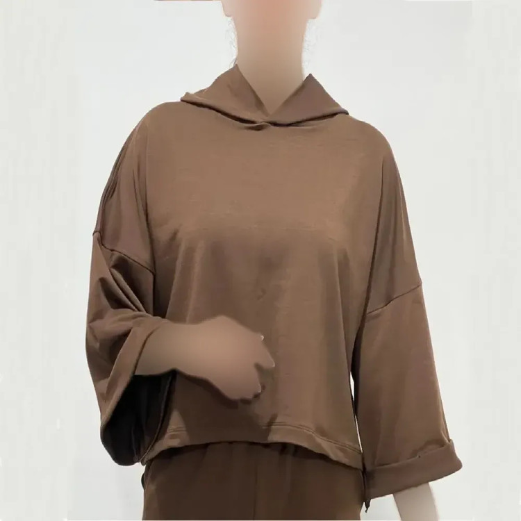تیشرت کراپ باکسی کلاه دار جنس گلکسی کد 1397