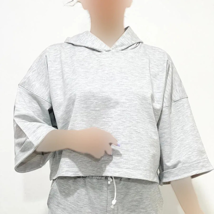 تیشرت کراپ باکسی کلاه دار جنس گلکسی کد 1397