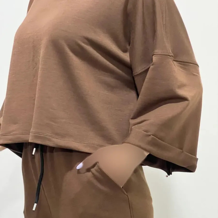 تیشرت کراپ باکسی کلاه دار جنس گلکسی کد 1397