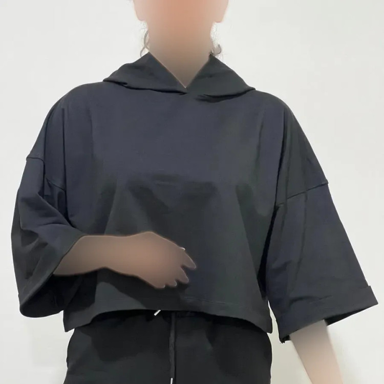 تیشرت کراپ باکسی کلاه دار جنس گلکسی کد 1397