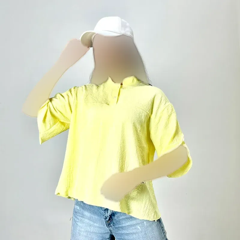 شومیز زنانه پشت لاله ای جنس ینزی رنگ پاستیلی