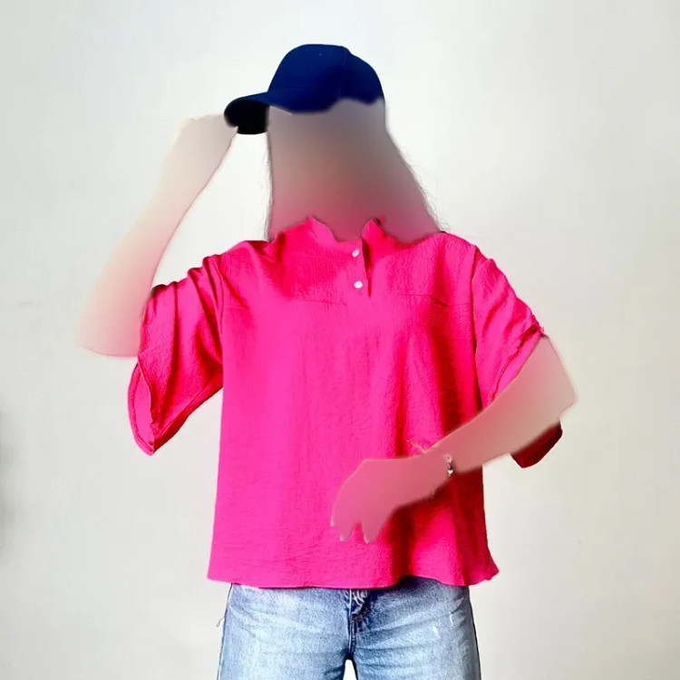 شومیز زنانه پشت لاله ای جنس ینزی رنگ پاستیلی