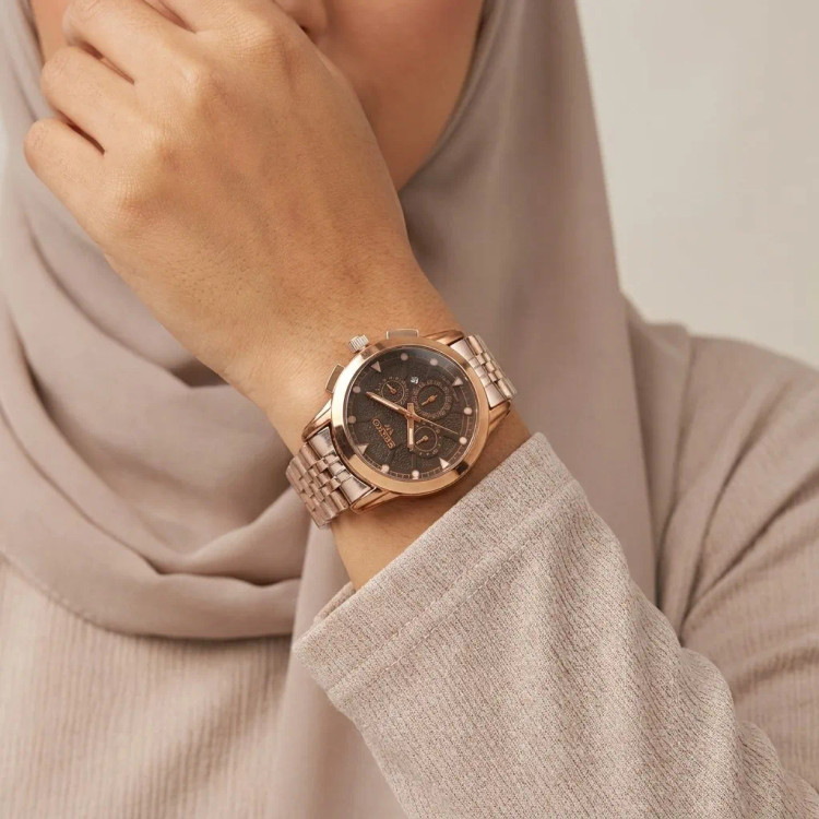 ساعت مچی زنانه سیکو بند استیل رزگلد صفحه مشکی طرح سه موتور با تقویم