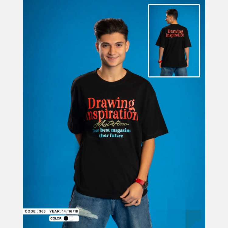 تیشرت نوجوان سایز بزرگ با طرح Drawing در دو رنگ سفید و مشکی