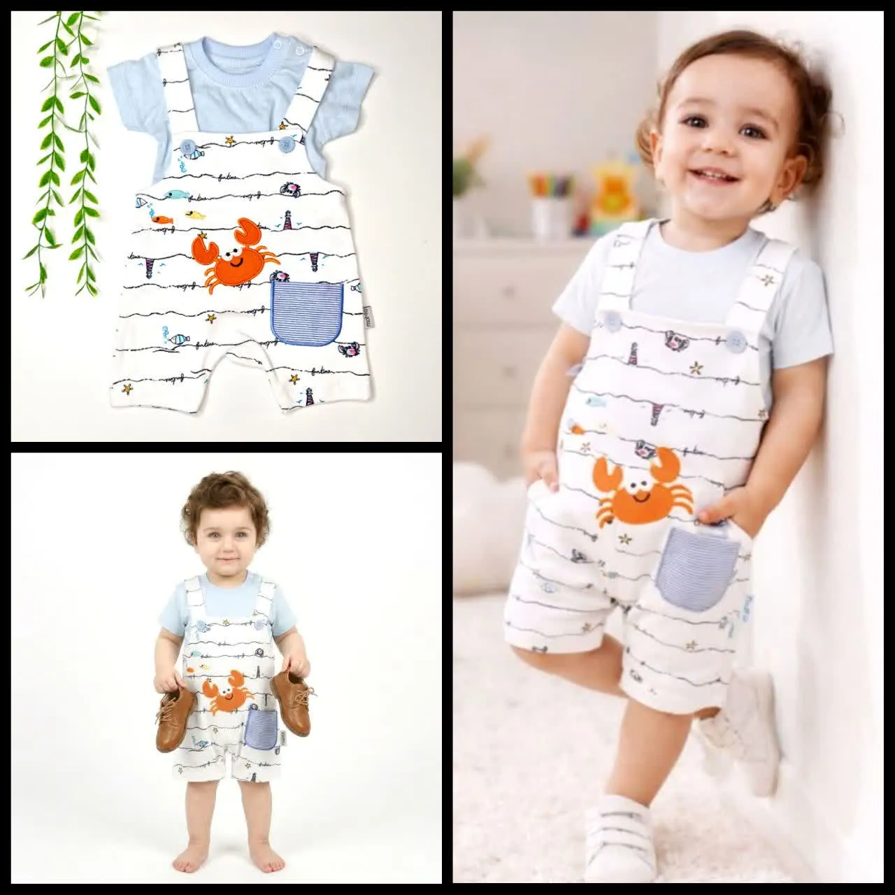 رامپر نوزادی دو تکه طرح خرچنگ به همراه تیشرت