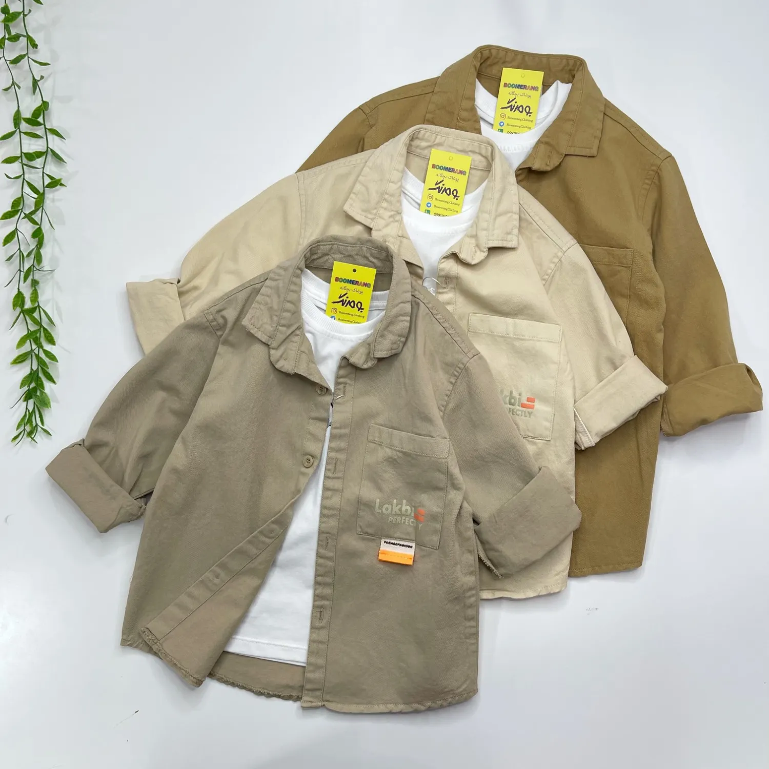 ست دو تکه اسپرت پسرانه شامل پیراهن کتان و تیشرت رنگ خردلی