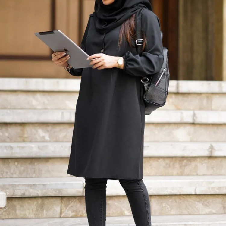 مانتو زنانه مدل شادی جنس پرشیا سایز 1 و 2 رنگ مشکی طوسی نسکافه ای سرمه ای