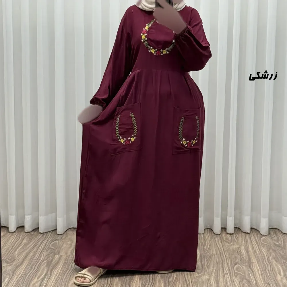پیراهن نخی گلدوزی زنانه مدل خاطره فری سایز مناسب تا 48