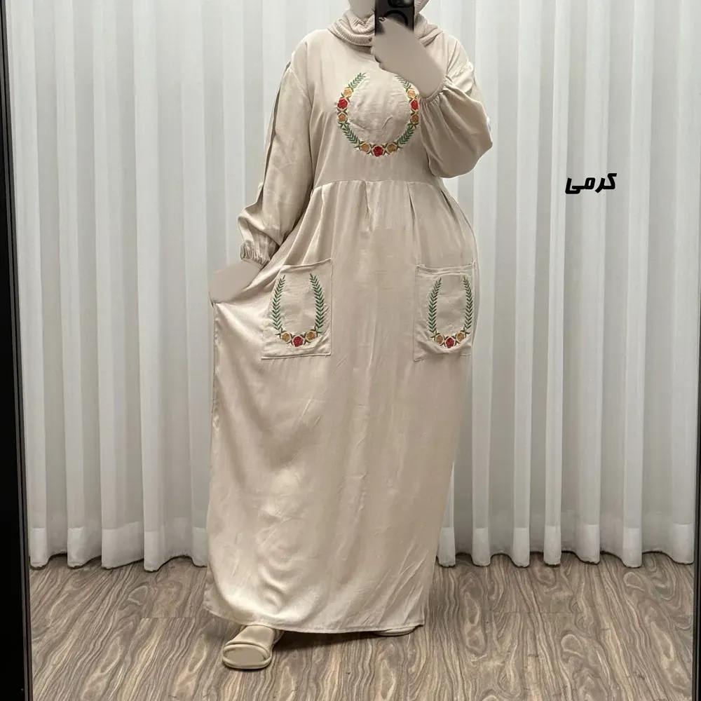 پیراهن نخی گلدوزی زنانه مدل خاطره فری سایز مناسب تا 48